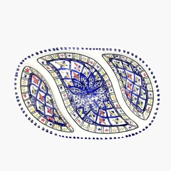 Plateau apéritif ovale apéritif - Motifs graphiques bleu