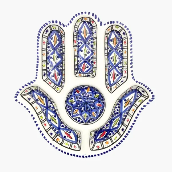 Plateau apéritif Khomsa grand modelé - Motifs graphiques bleu