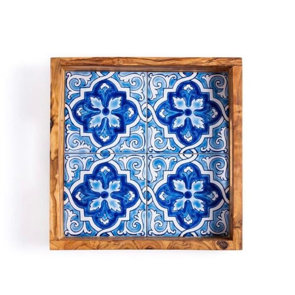 Plateau en bois et en céramique 24 x 24 cm