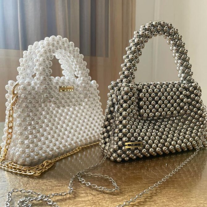 Sac en perle Classic silver / Chanel blanc - PERLES UNIVERS
